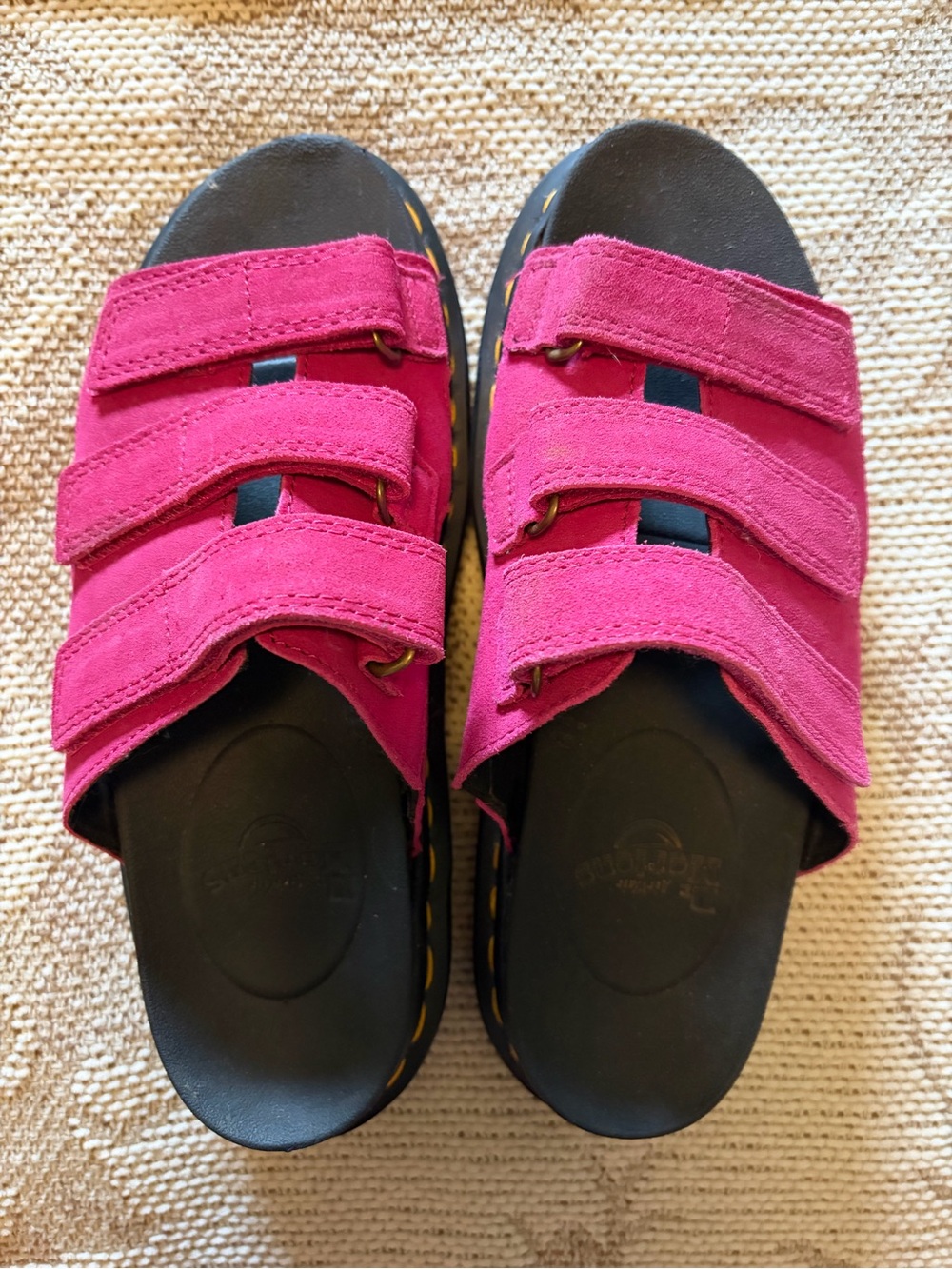 Dr. Martens Pink Suede Triple-Strap Slide Sandals